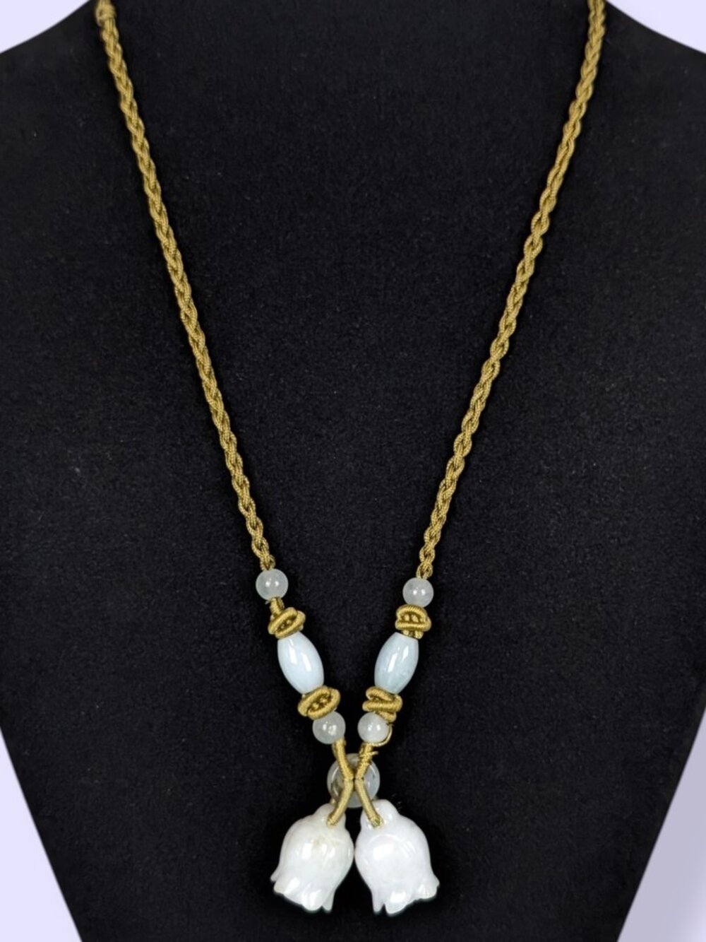 Bohemian Blue-White Carved Jade Necklace